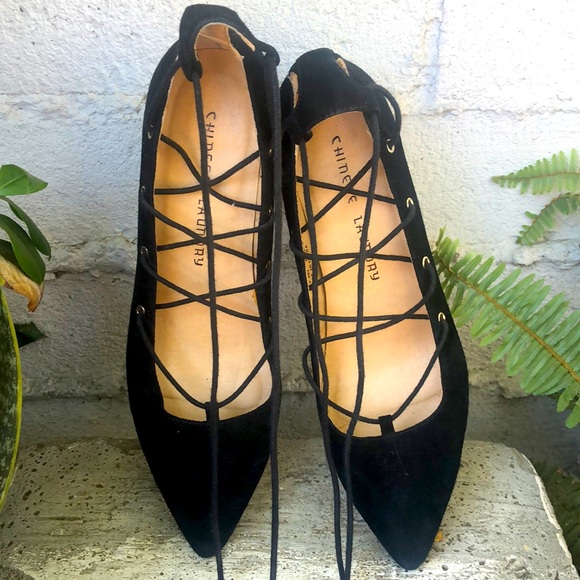 Chinese Laundry Shoes - Velvet Lace-Up Pointed Heels, Size 8 (38.5)